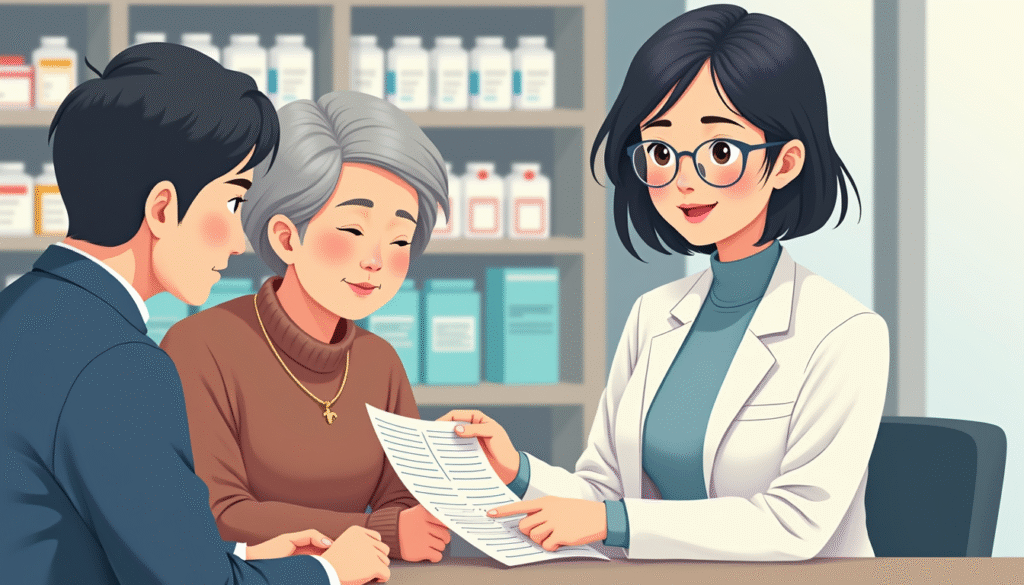 부부를 상담하고 있는 여 약사